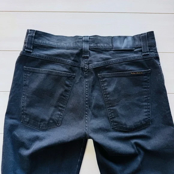Nudie Jeans Co Lean Dean Black Stretch Denim Jeans 33x31 Slim Tapered Made Italy - Picture 6 of 10